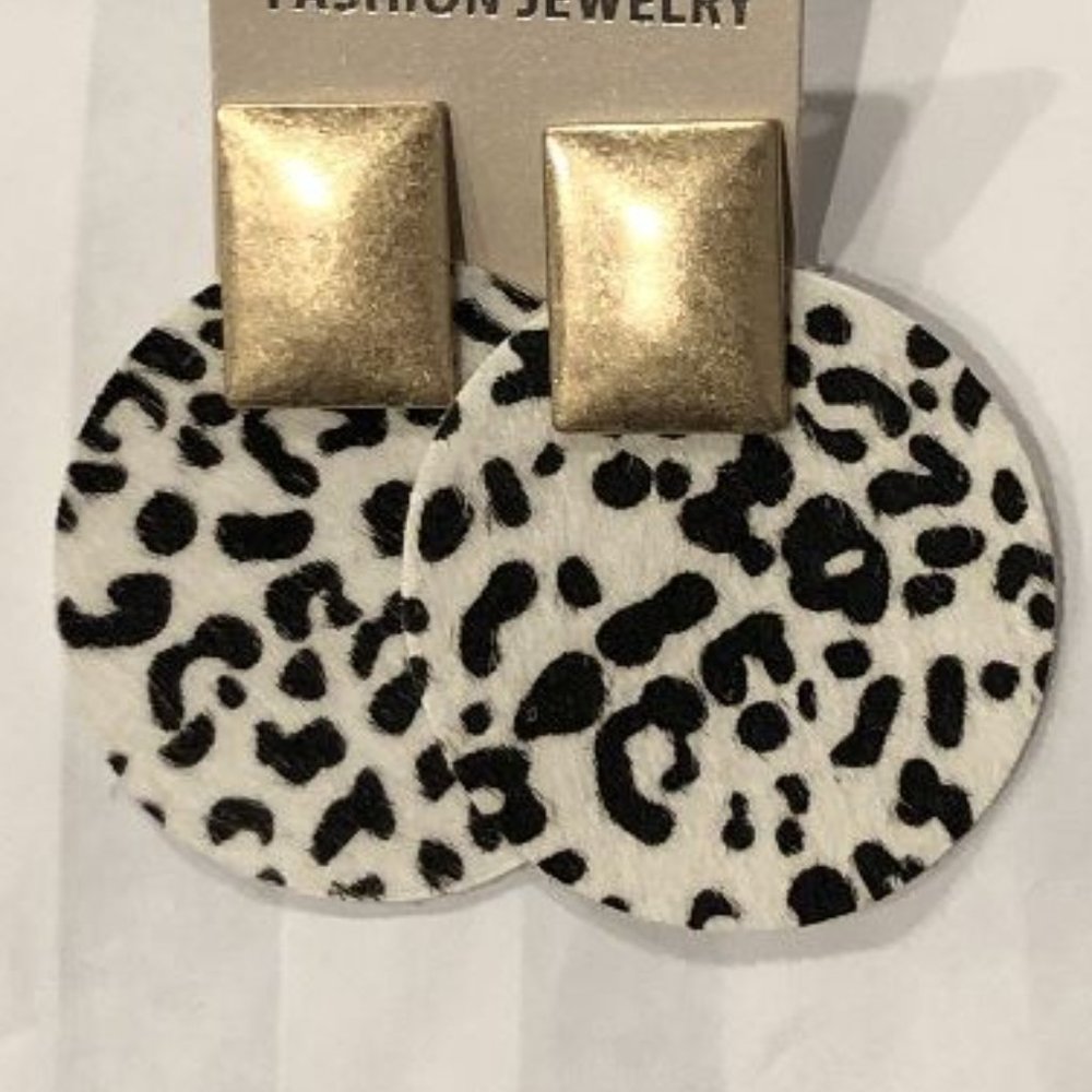 Gold & Animal Print Disc Earrings
